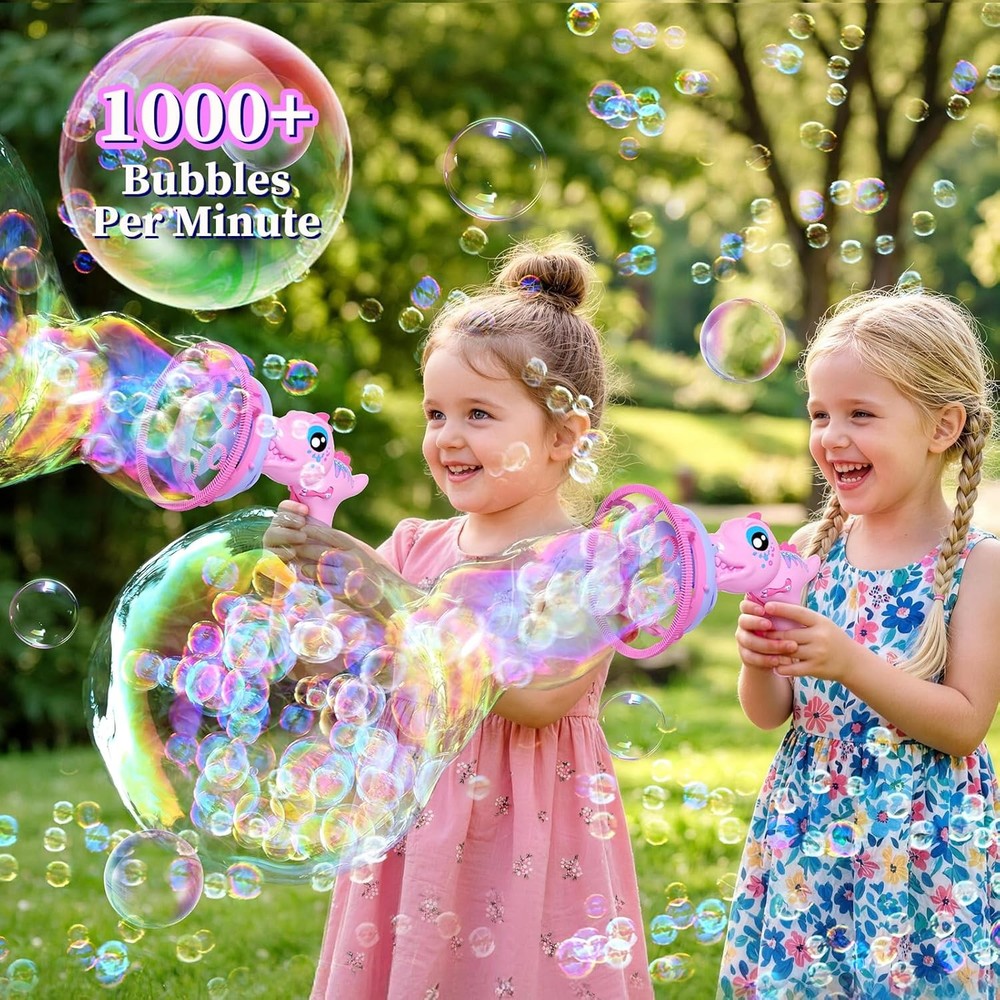 Dinosaur Bubble Gun for Kids - Bubble Machine with Bubble in Bubble, 1000+ Bubbl