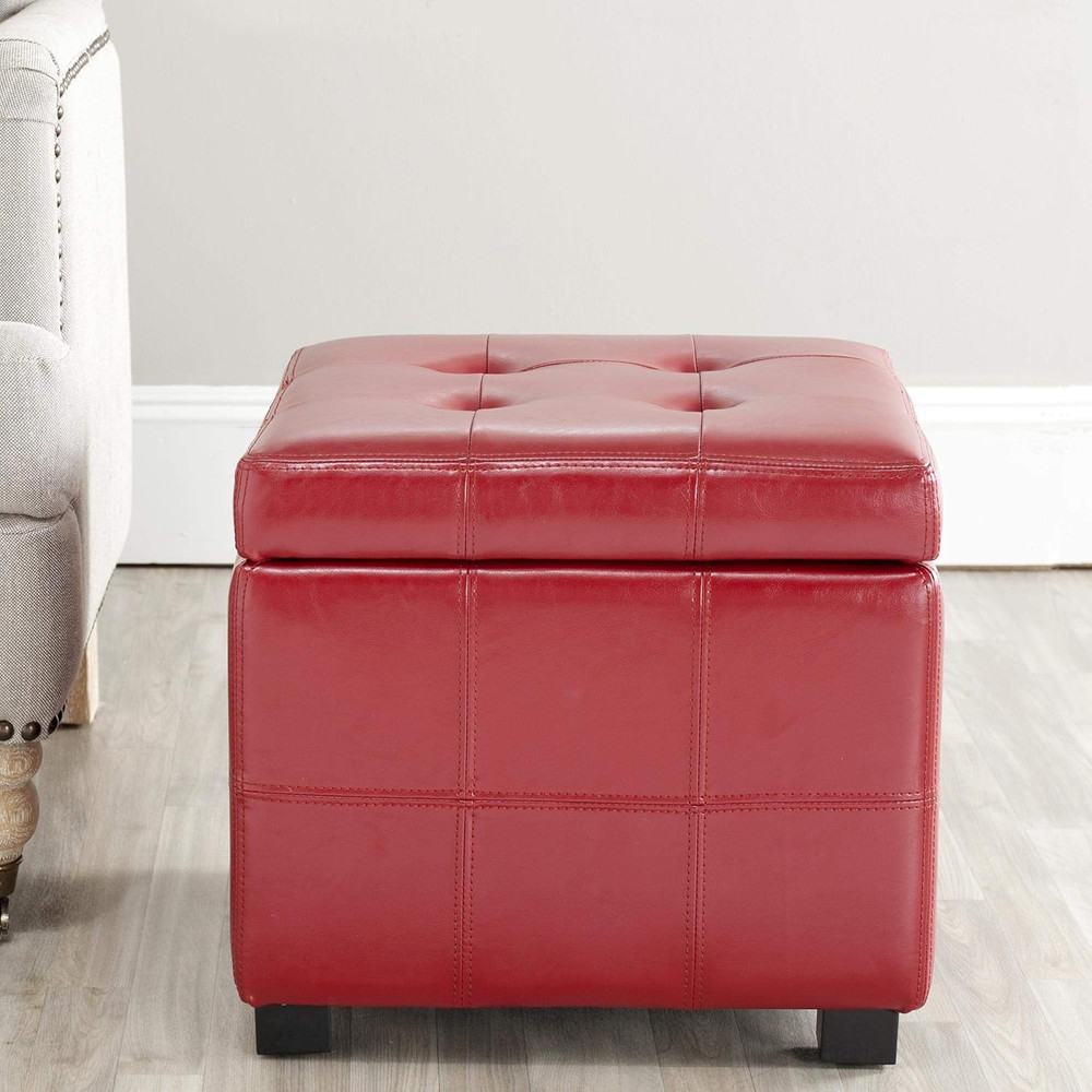 Noho Tufted Brown Leather Square Storage Ottoman - Hudson Collection