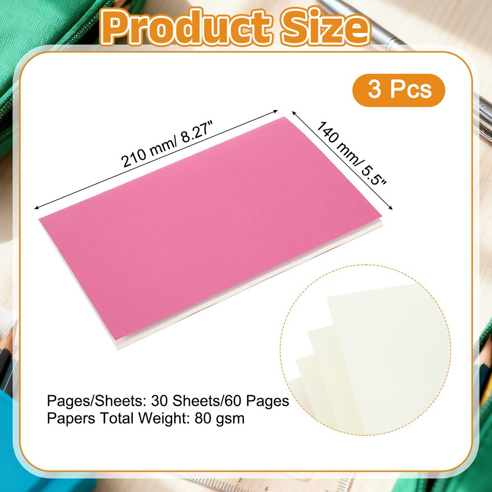 3 Pack A5 Notebook, A5 Journal Mini Notebook Pocket Unlined,Hot Pink