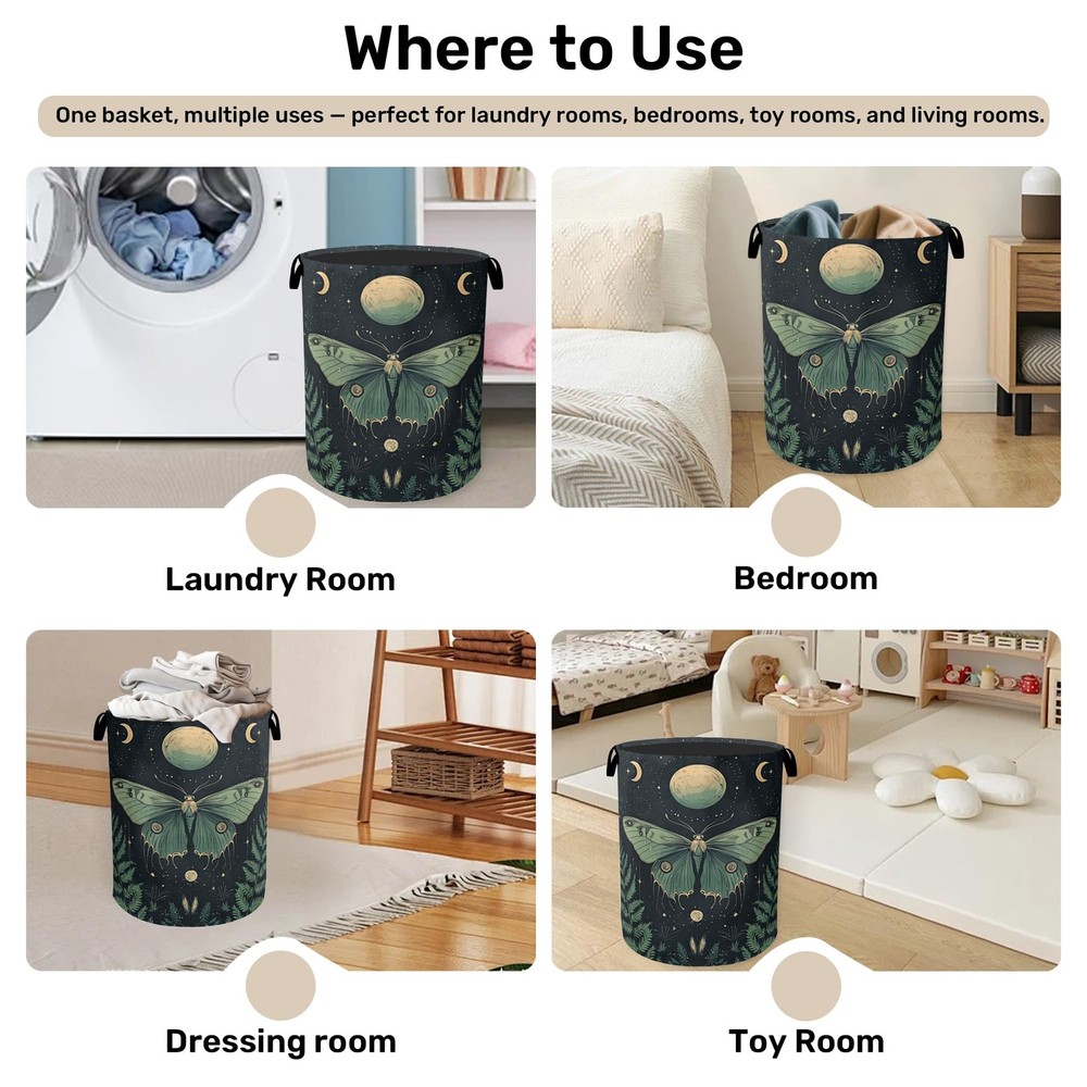 Gothic Moon Moth Foldable Laundry Hamper - Waterproof Fabric Storage Basket w...