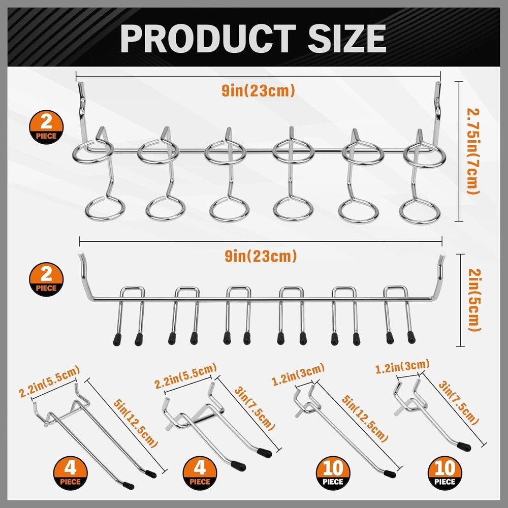 Heavy-Duty Pegboard Hooks & Bins - Garage Workshop Organizer