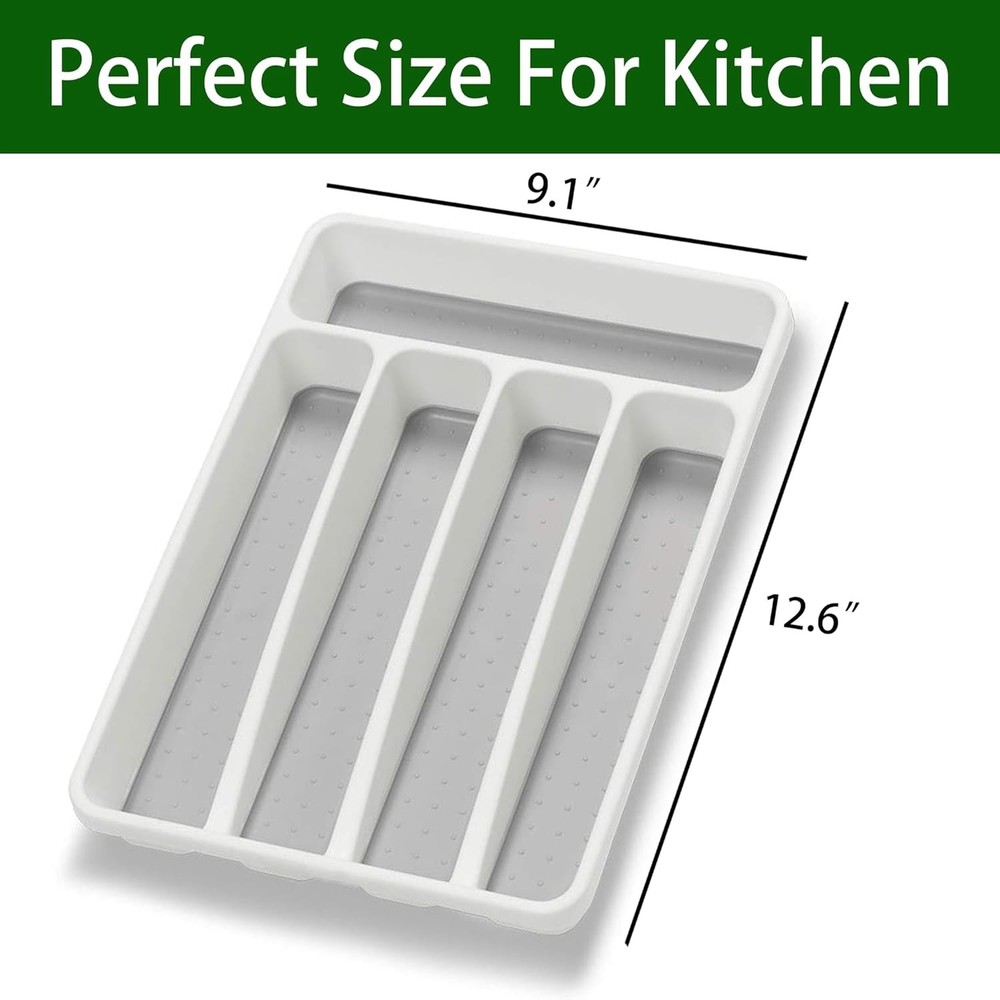 Silverware Organizer Utenisl Holder Kitchen Drawer 5 Slots, White
