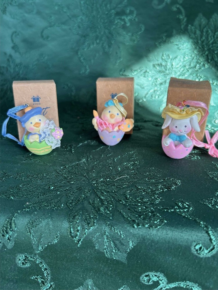 Avon Springtime Cuties Easter Tree Bunny Chick Duck Ornaments 1991 - Easter- NIB