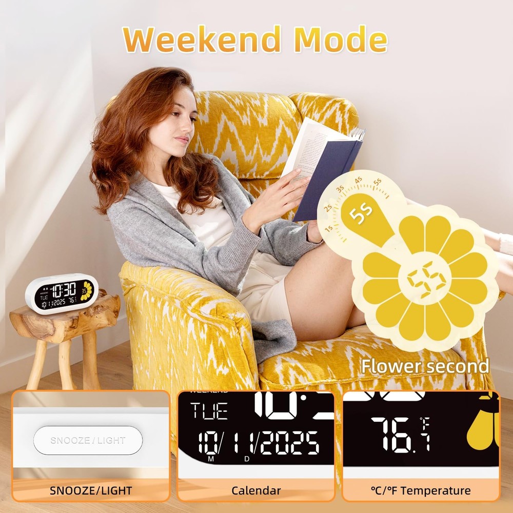 Digital Alarm Clock: VA LCD and Visual Flower Second Desk Clock Large Display...