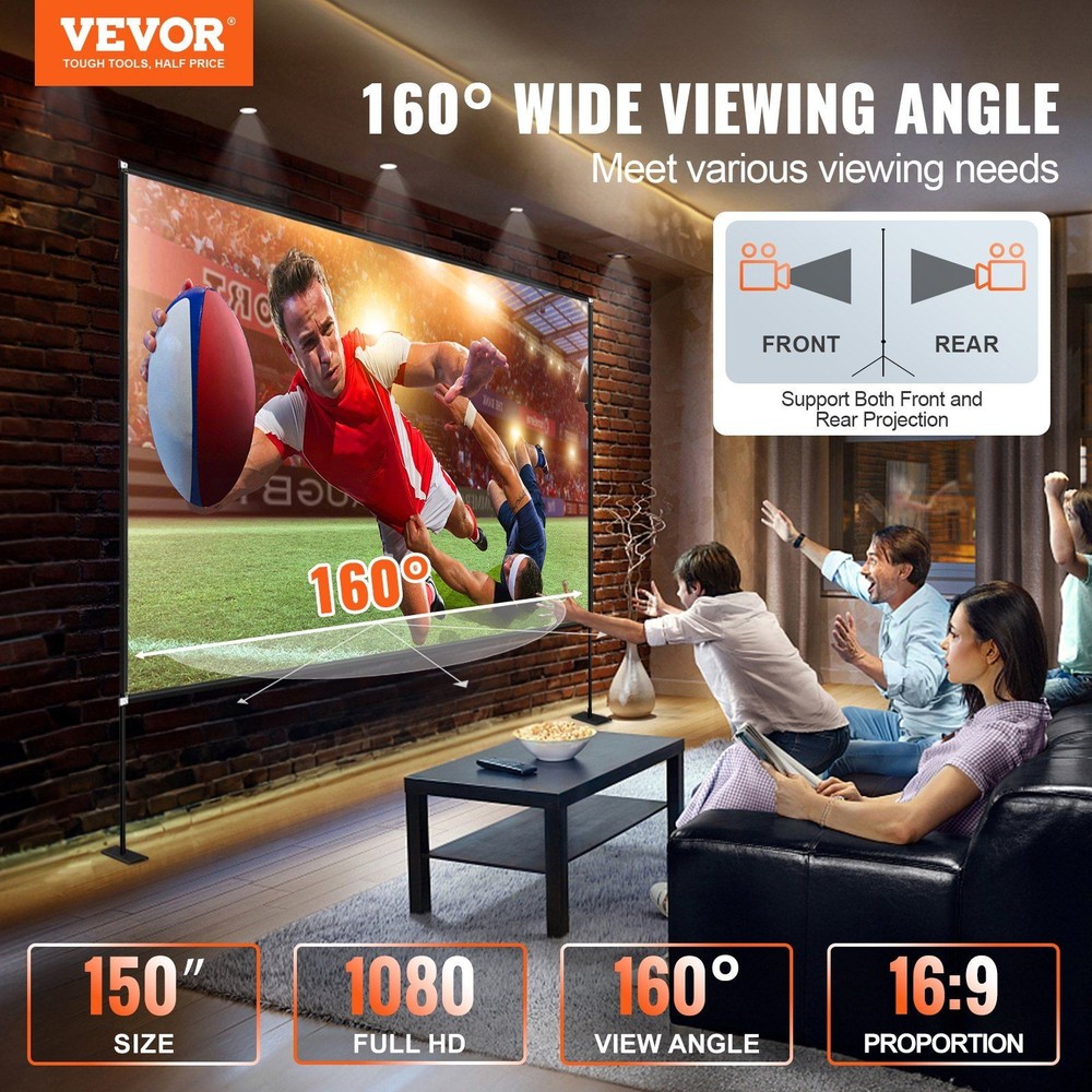 150in Projector Display Screen Ultra HD with Anti-Wrinkle Surface