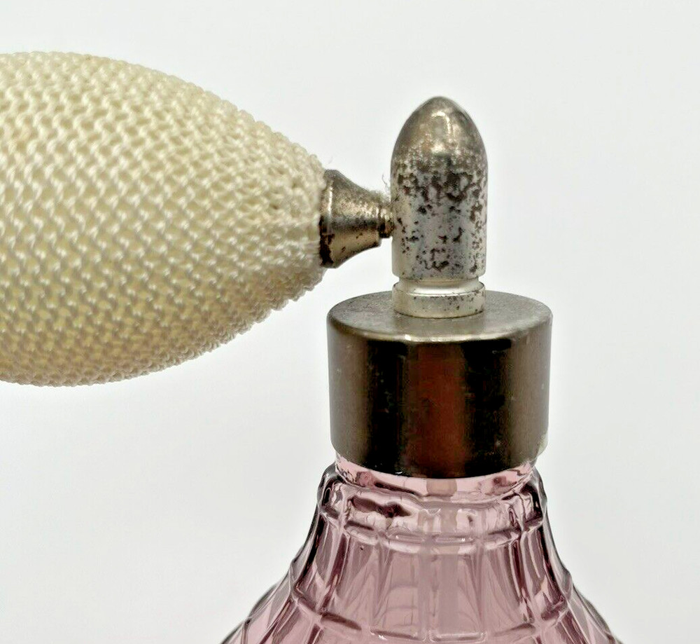 Vintage Hand Crafted Lavender Bulb Grid 5" Glass Perfume Atomizer