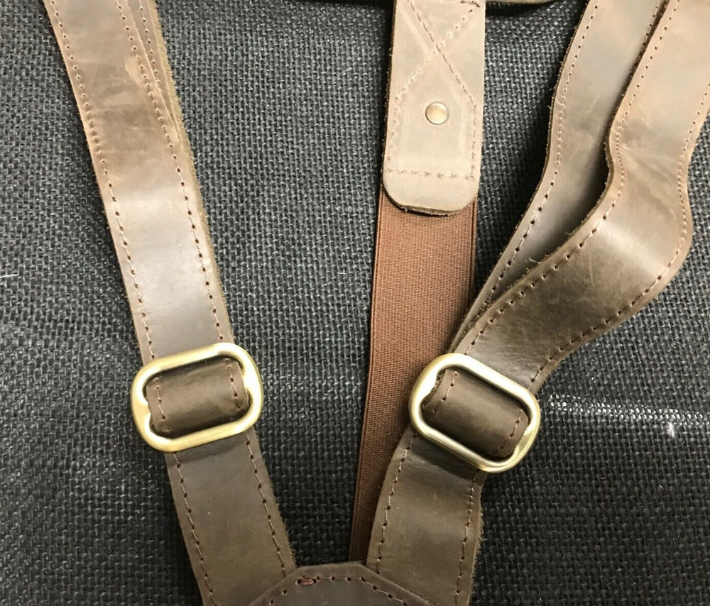Pohvalin Leather Suspenders Button Type Brown NEW