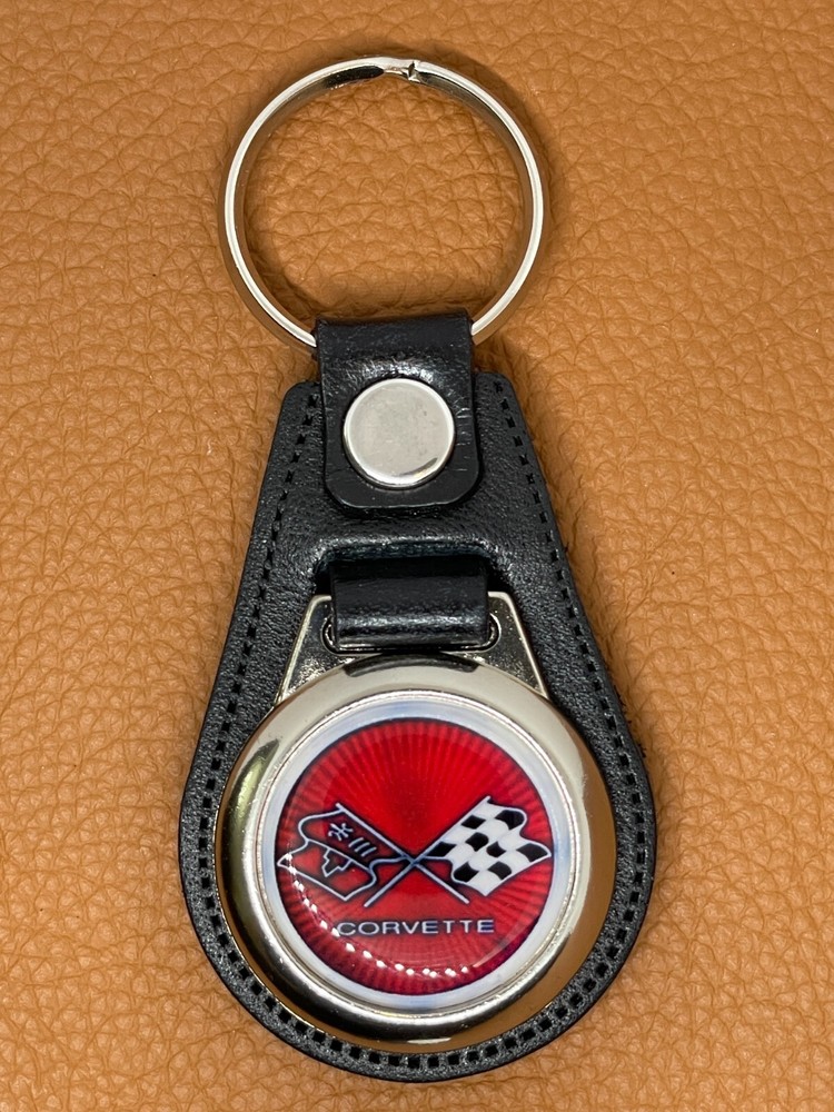 Premium black leather keychain for CORVETTE