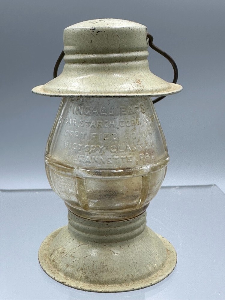 1940s LANTERN Embossed Victory Glass CANDY CONTAINER Vintage E&A 443 C