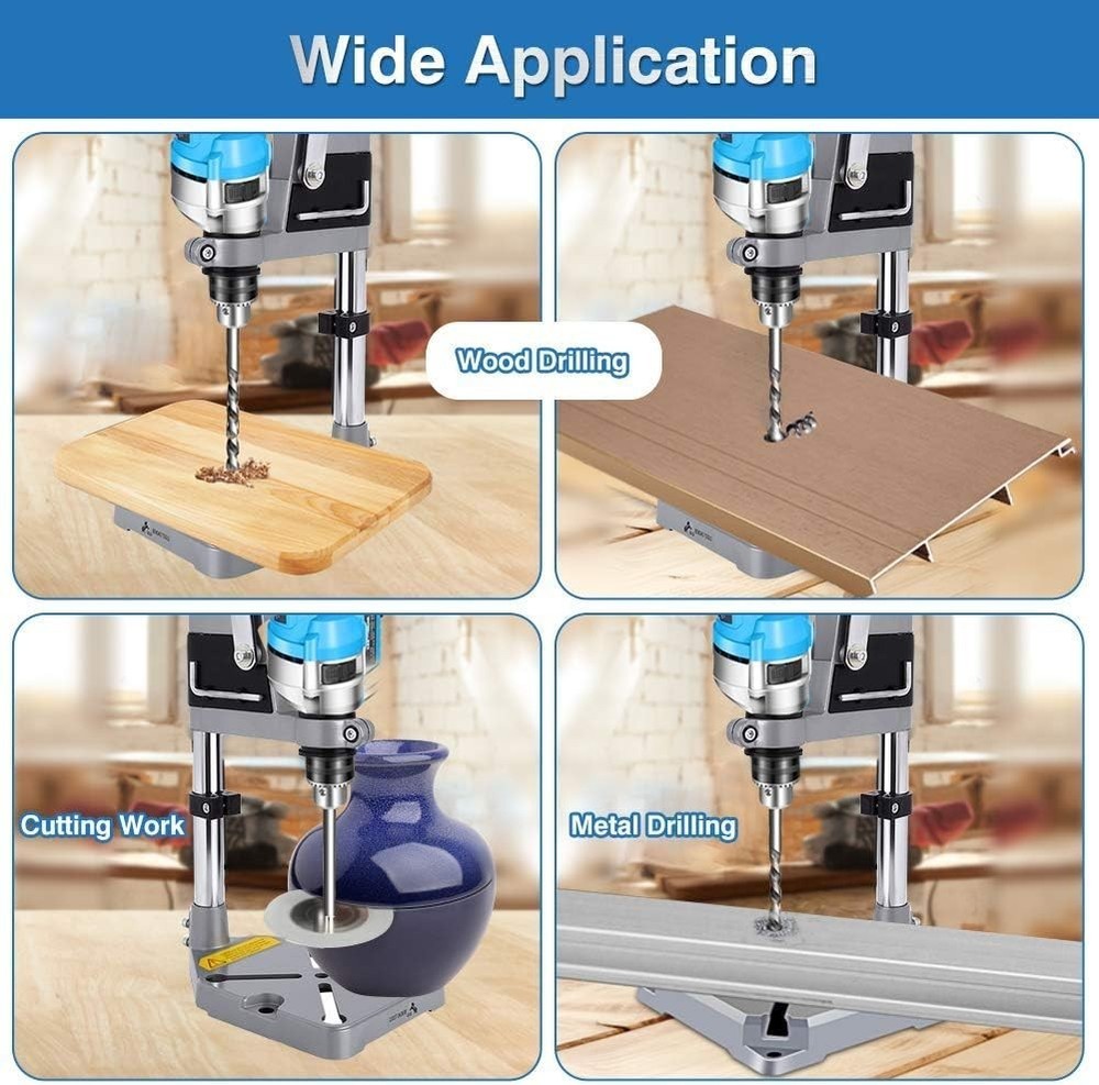 Universal Adjustable Drill Stand - Heavy Duty Aluminum Base for Precision Tasks