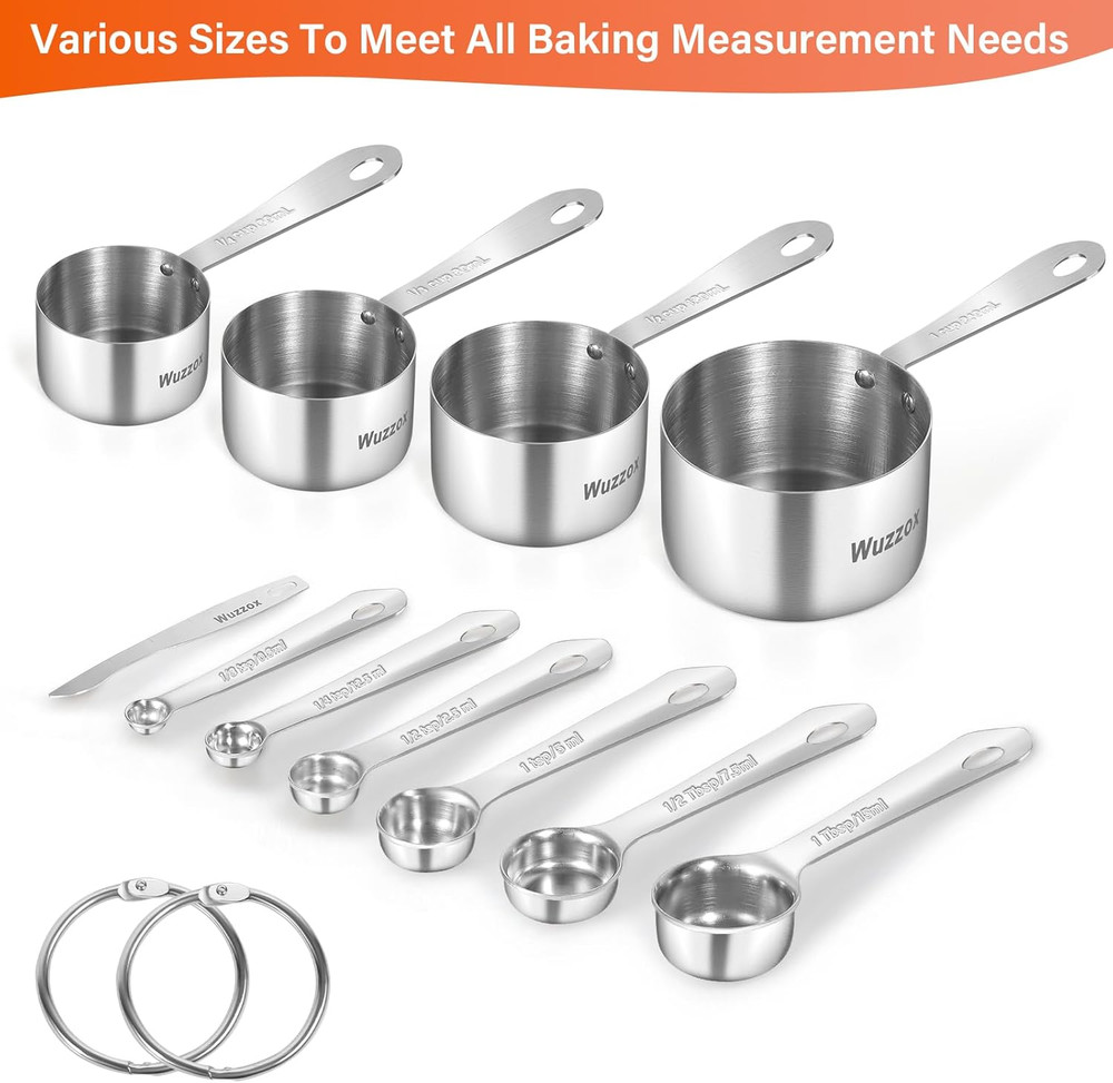 Measuring Cups and Spoons Set of 11, Stackable Metal Kitchen Tools