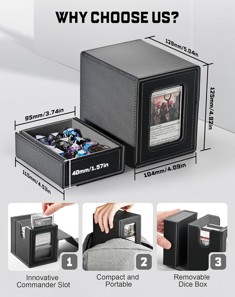ZLCA MTG Commander Deck Box with Display Window, Card Deck Box Holds 100 Double-