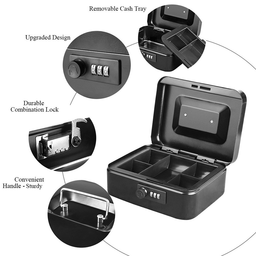 Secure Cash and Medication Lock Box with Combination Lock Compact Storage