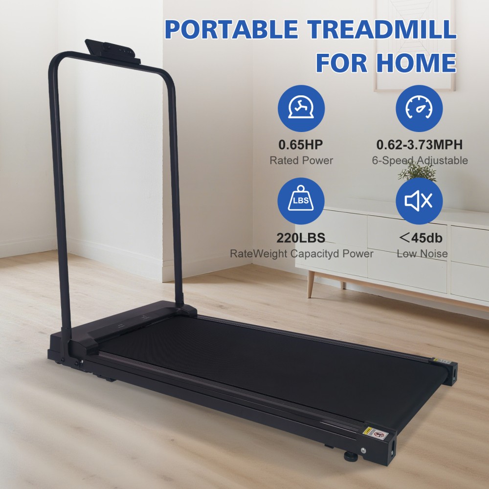 Under Desk Walking Treadmill Foldable Adjustable Incline Handle Bar Remote
