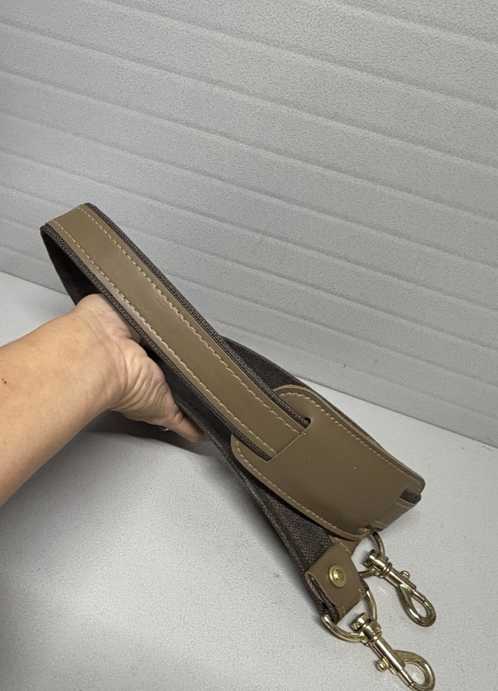 Vintg.PVC Padded Replacement Strap Khaki Brwn/Black Canvas Lining Gold Hardware
