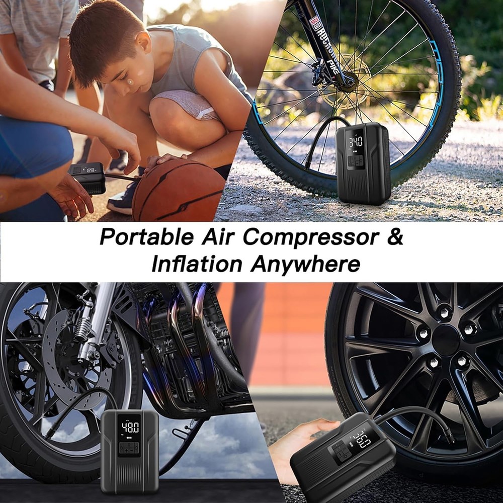 Digital Tire Pump - 5000mAh Battery Inflator with Auto Operation & LED Light