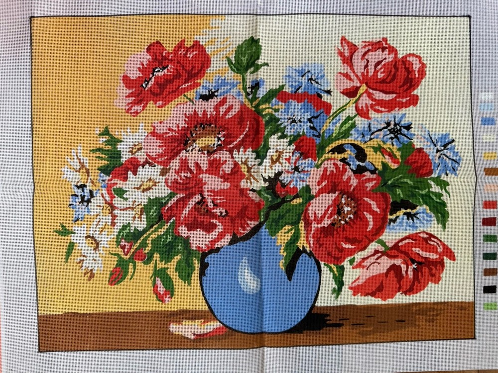 Printed needlepoint Tapestry  flowers Canvas Only 45x60 Cm Temeljkovic