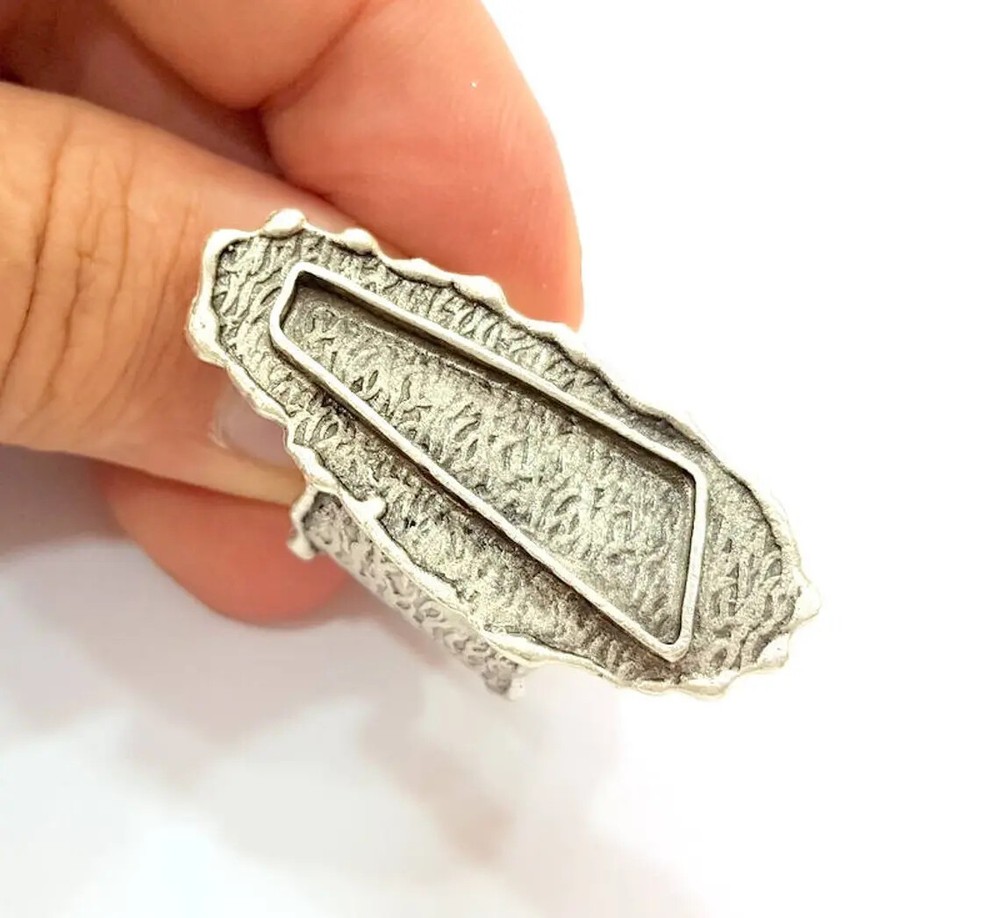 Ring Blank Bezel Settings Cabochon Mountings Adjustable Antique Silver Brass