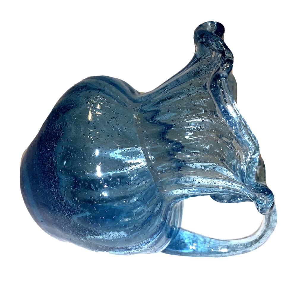 Small Hand Blown Blue Glass Creamer Pitcher w Applied Handle