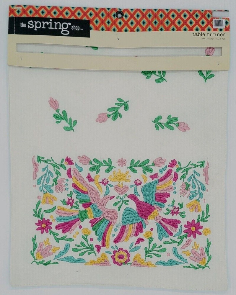 Multi-Color Embroidered Bird Table Runner