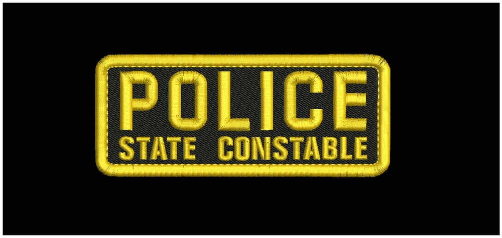POLICE STATE CONSTABLE EMB PATCH 2X5 HOOK ON BACK GOLD ON BLACK