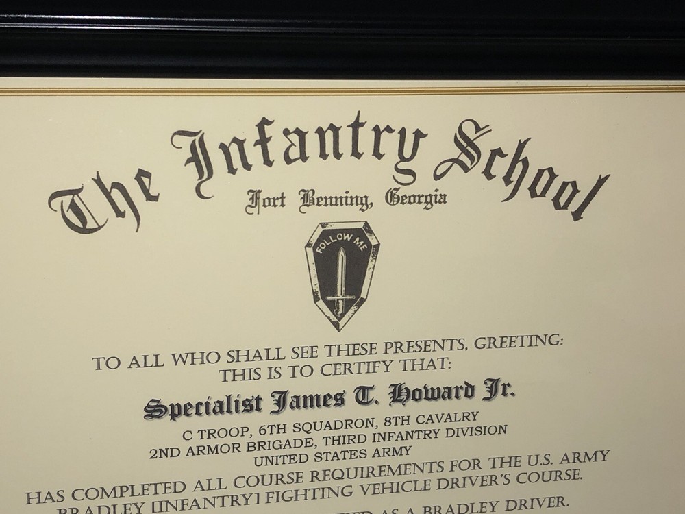 ARMY - INFANTRY SCHOOL / BRADLEY DRIVER'S COURSE CERTIFICATE