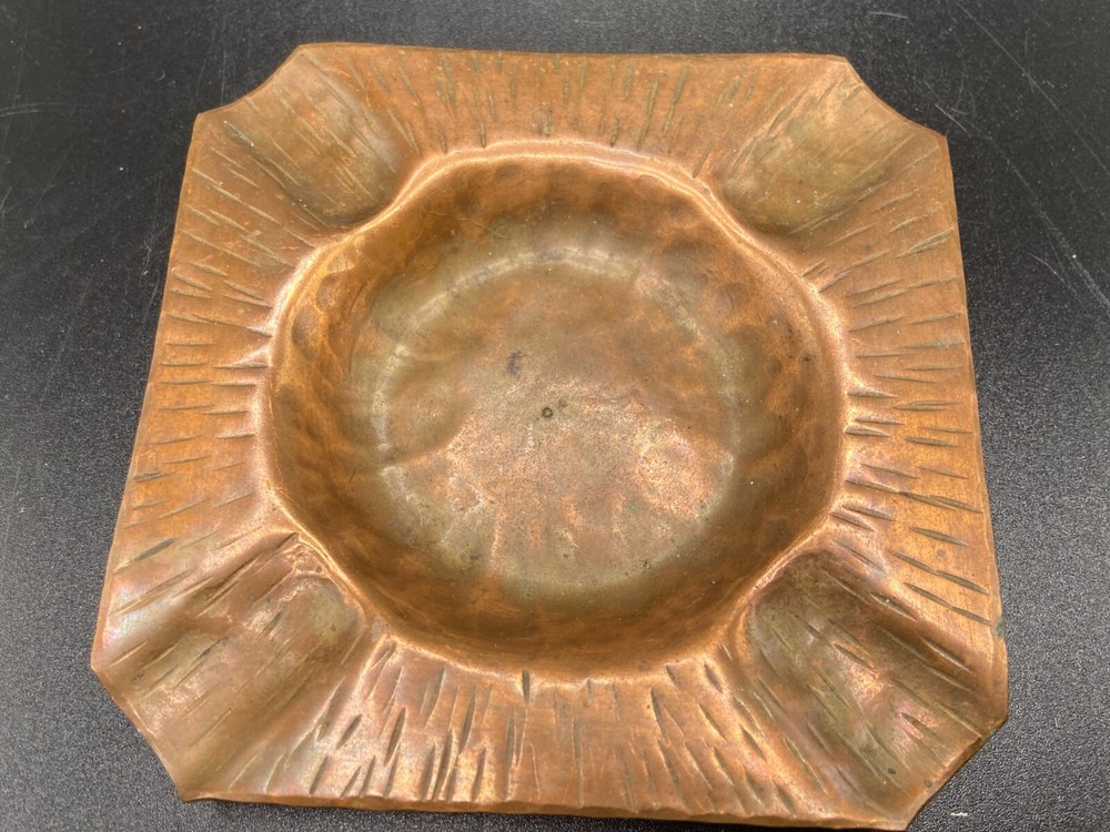 Antique Hammered Copper square Ashtray
