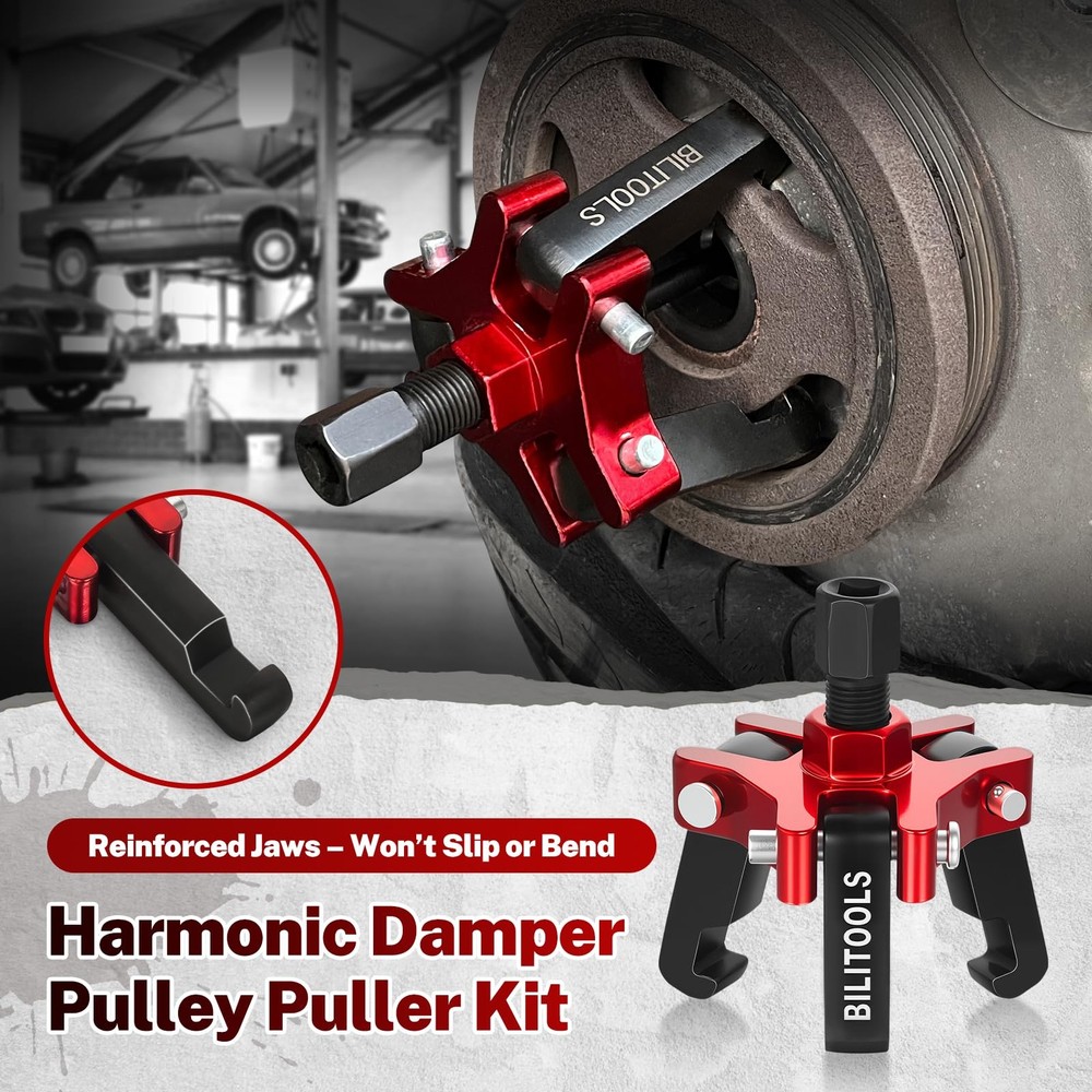 BILITOOLS Harmonic Balancer Puller Set, Upgraded 3-Jaw Pulley Puller with Hol...