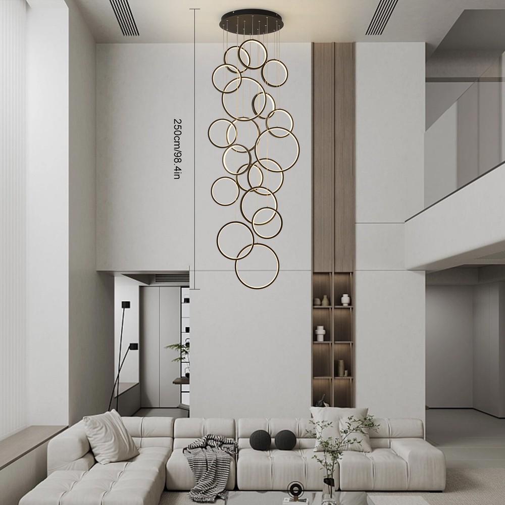 Modern Led Chandelier Lighting,Dimmable with Remote Control 18 Rings,Adjustable