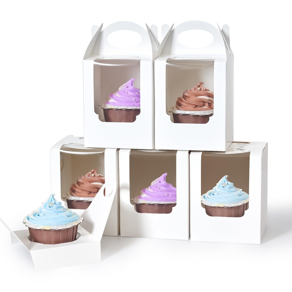 Cupcake Boxes 12pcs Individual Cupcake Containers White With Window Insert And H