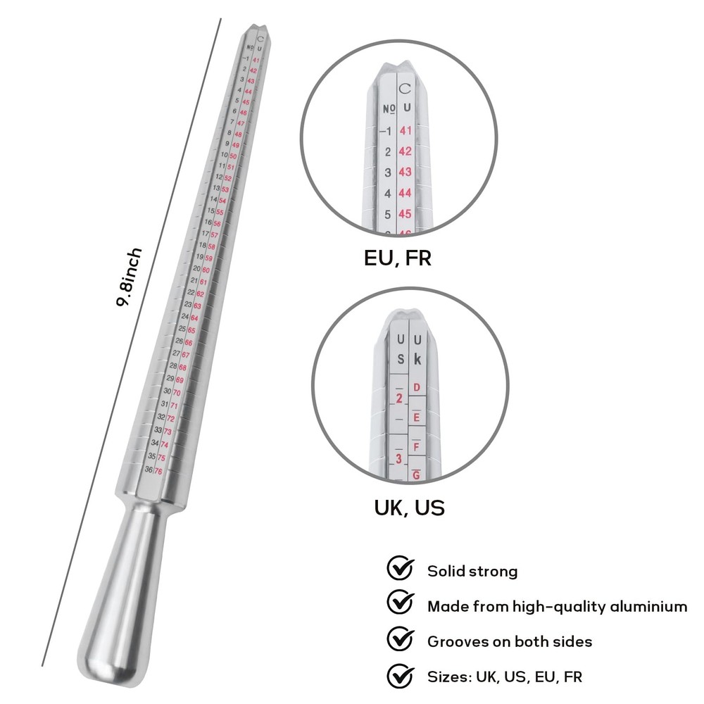 Ring Mandrel Sizer Finger Sizing Measuring Stick - 2 pcs, Silver & White