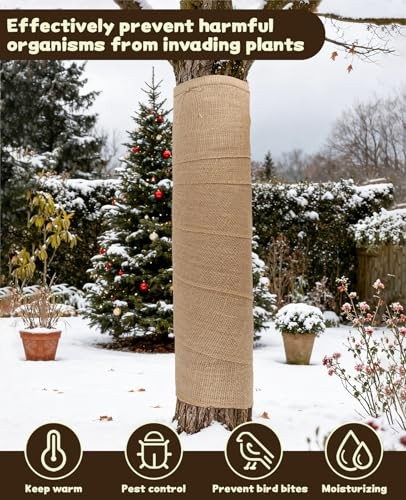7.9" × 16.4' Burlap Tree Protector Wraps, Natural Burlap Tree Wrap Rolls, Jute