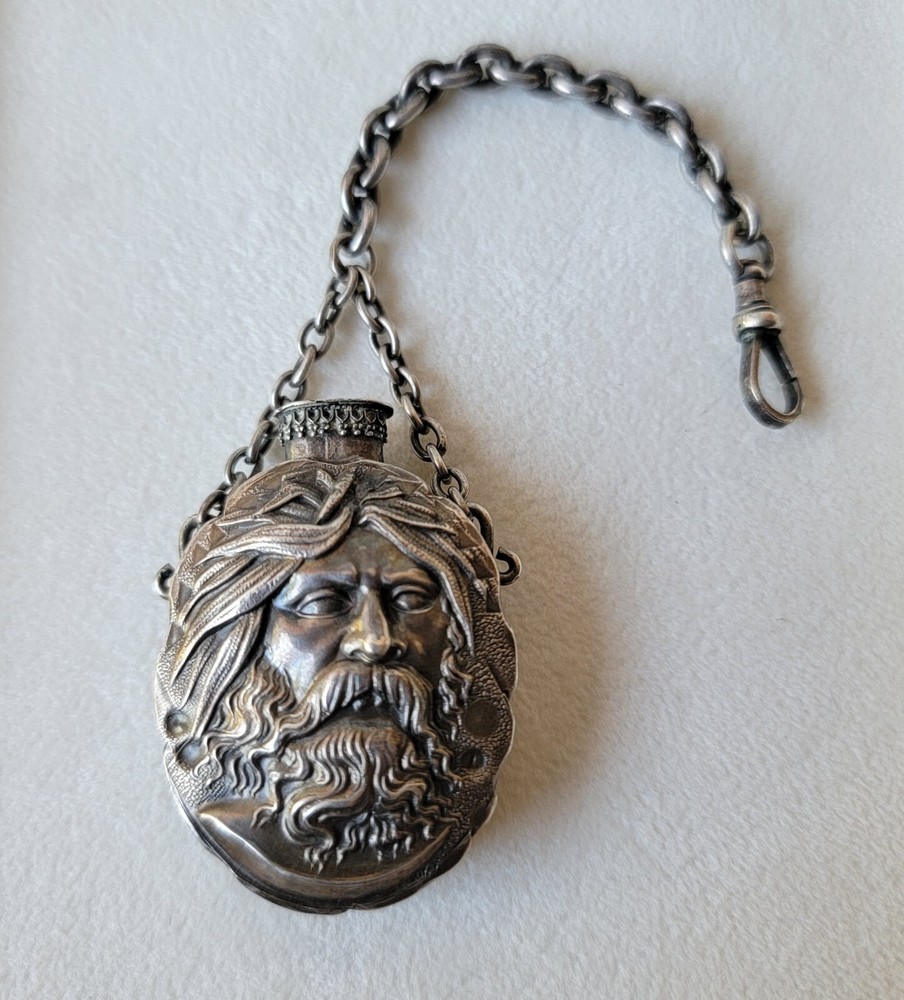 Old Sterling Silver Perfume Decorative Bottle Poseidon? Chatelaine