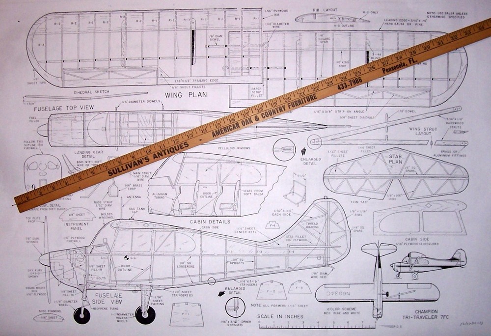 Aeronca TRI-TRAVELER PLAN + CONSTRUCTION ARTICLE for 32" FF or RC Model Airplane