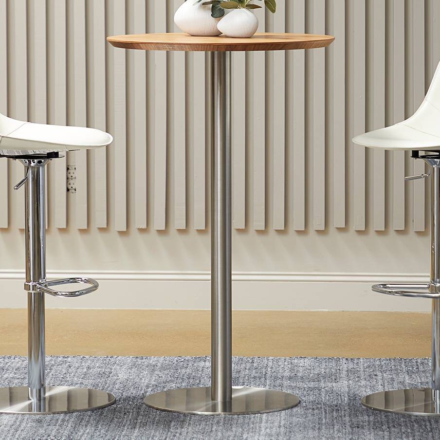 Cookie 25 1/2" Wide Walnut Veneered Brushed Steel Bar Table