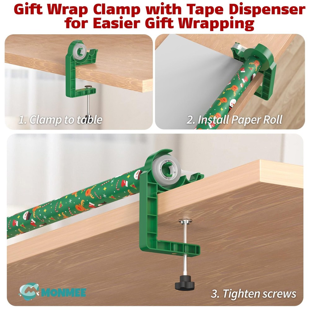 Tabletop Gift Wrapping Tool with Tape Dispenser–2 Pack Adjustable Wrapping Pa...