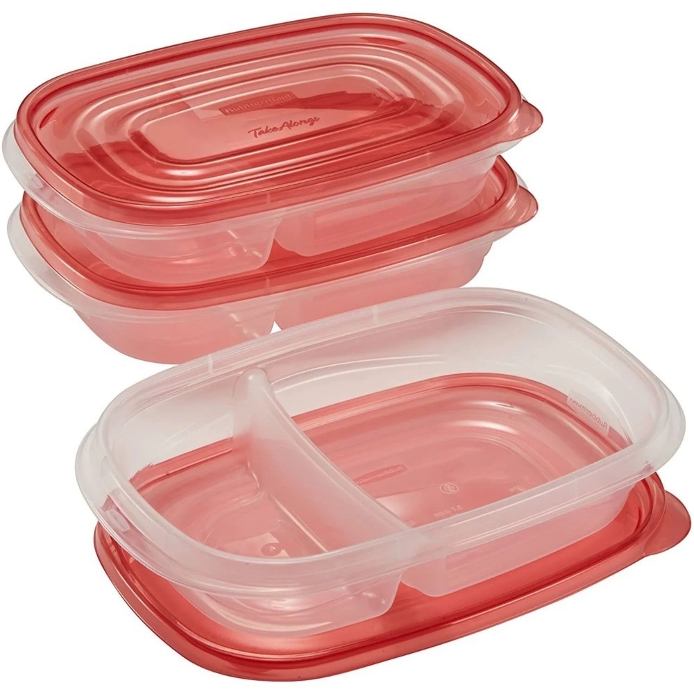 Divided Rectangular Food Storage Containers Take Along 3.7 Cup 3 Pack Set