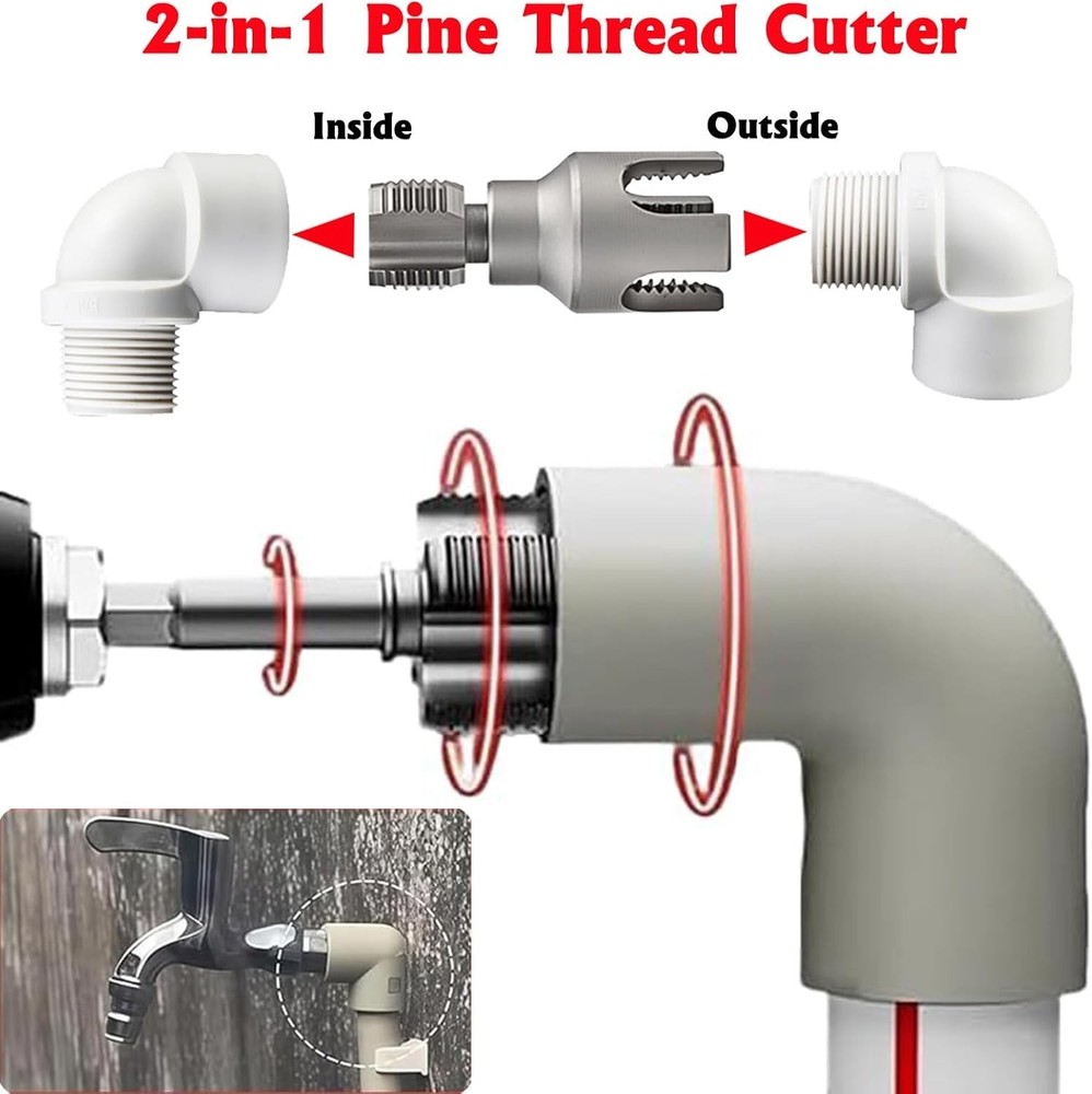 PVC Pipe Threader Kit, 3 Piece Set, 1/2" 3/4" 1" NPT Sizes, Dual-Function Intern