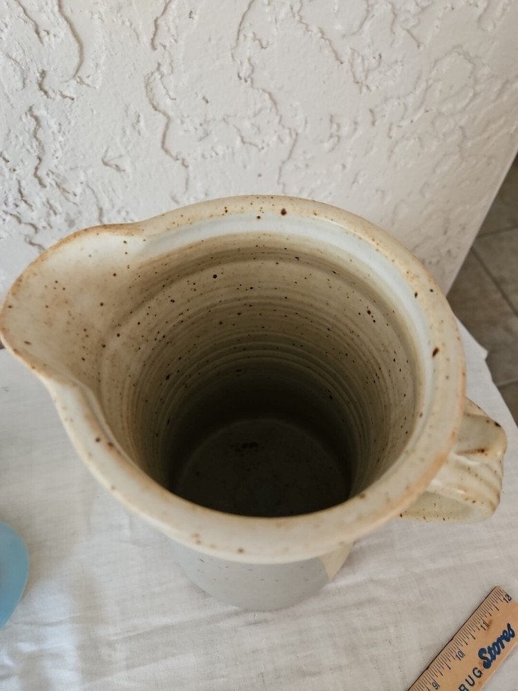 Pottery Pitcher Earth Tones Speckled Signed