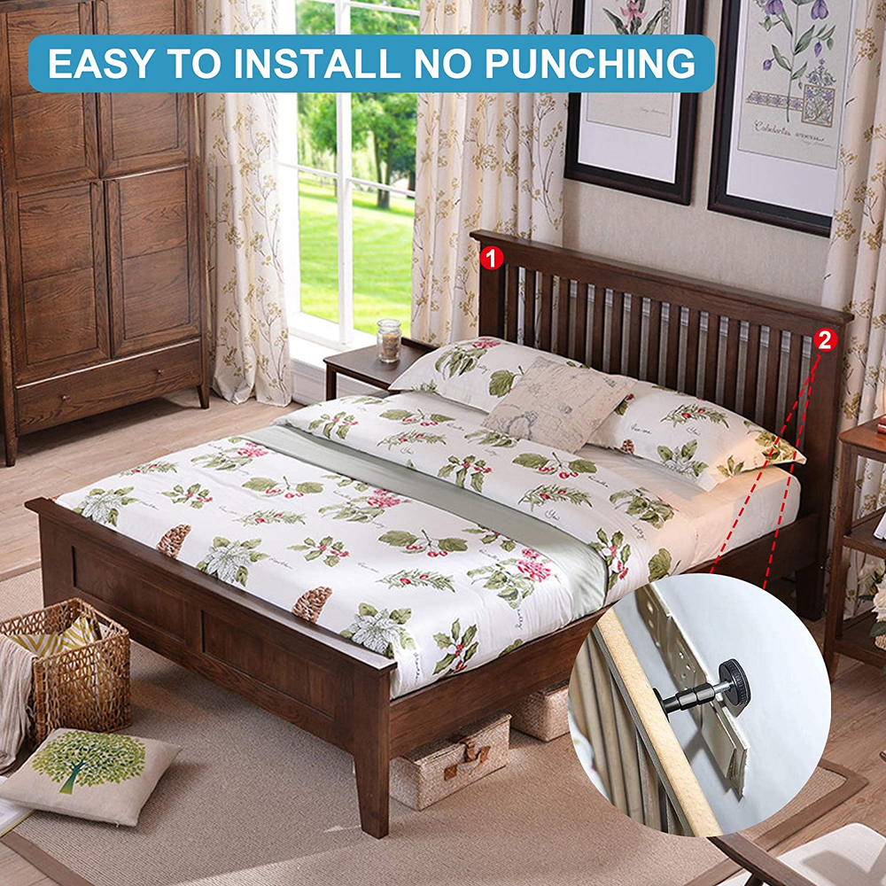 2PCS Black Adjustable Bed Frame Anti-Shake Tool, Headboard Stoppers