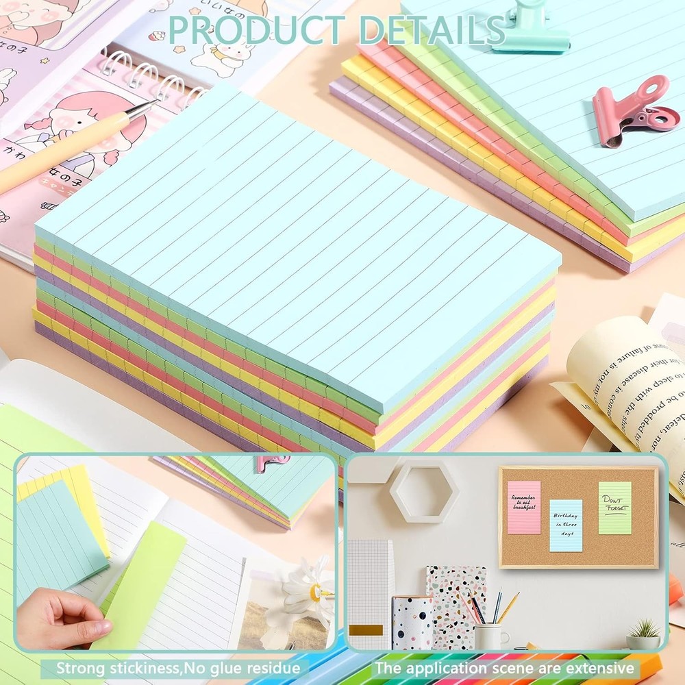 500 Sheets Lined Stiy Notes Pastel Lar Notepads with Lines