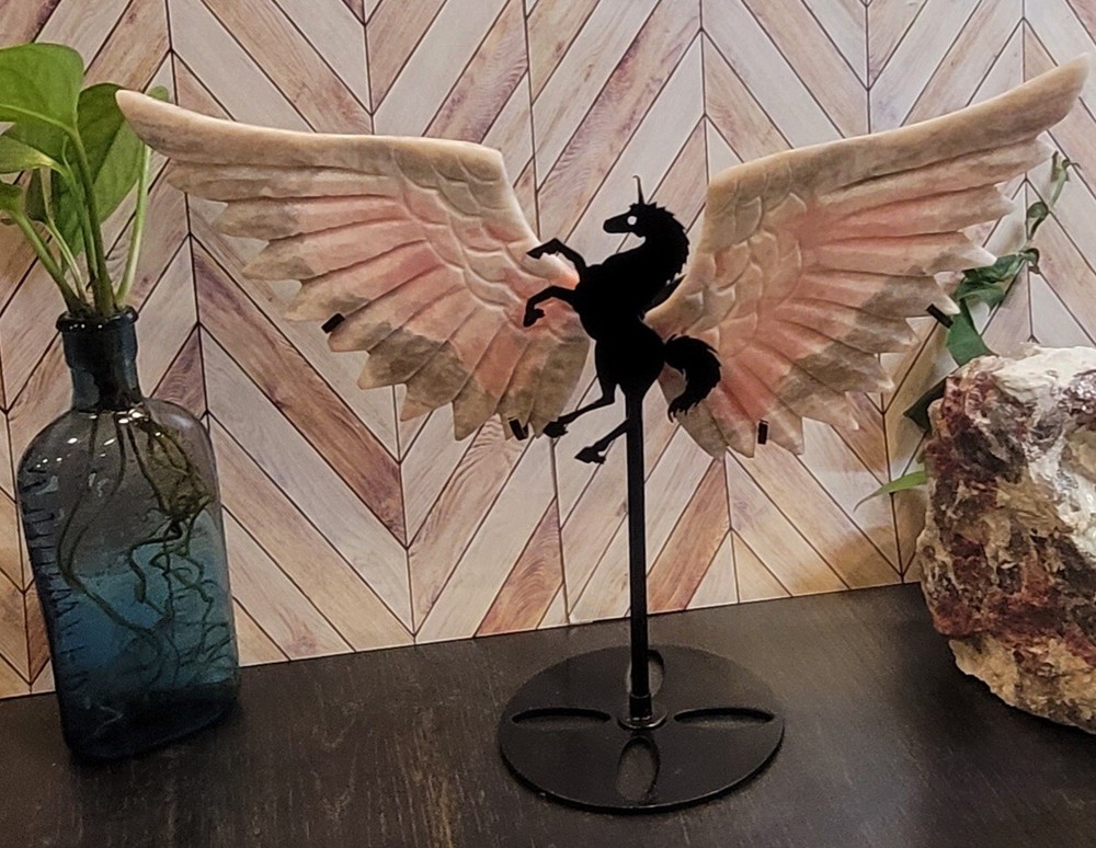 Carved Pink Opal Unicorn Wings