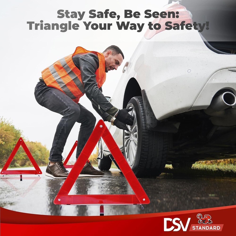 Warning Triangles, Reflective Triangles with Reinforced Cross Base and Carrying