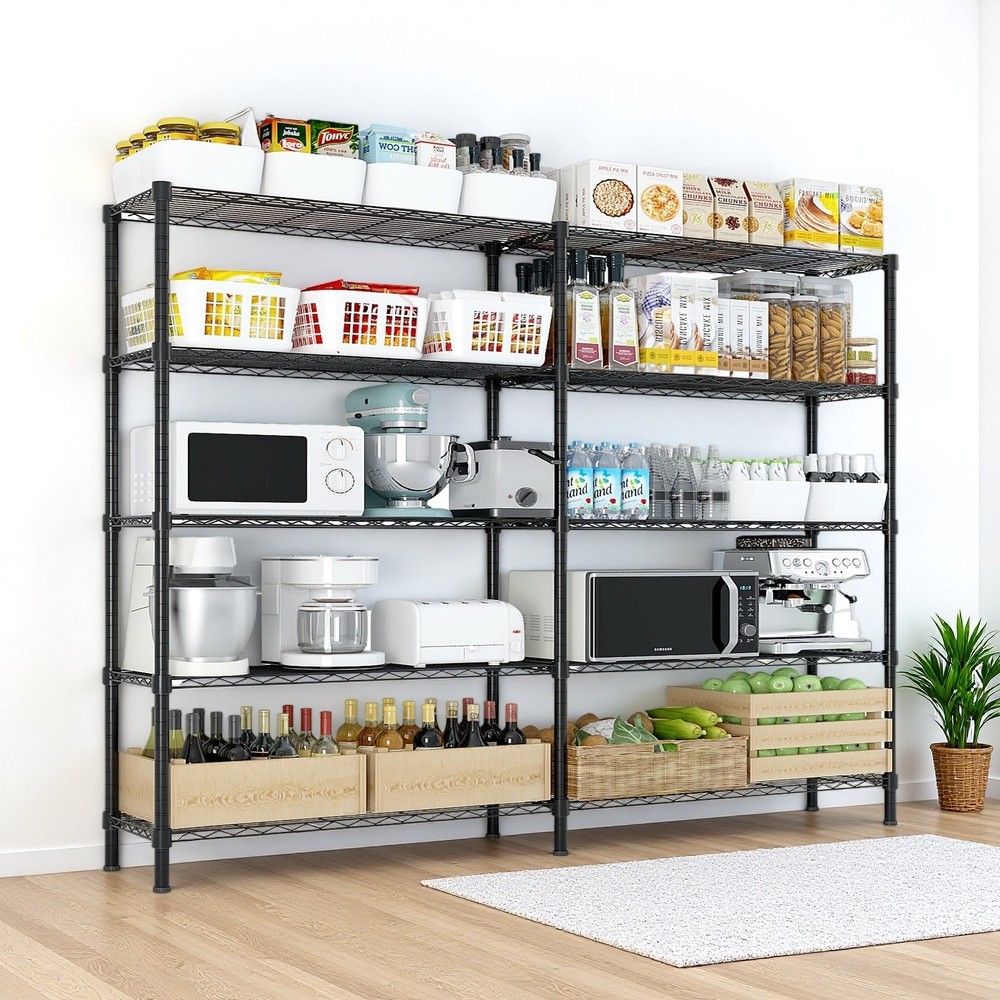 5-Tier Wire Shelving Unit 2-Column - Heavy Duty, Adjustable, Modular & Black