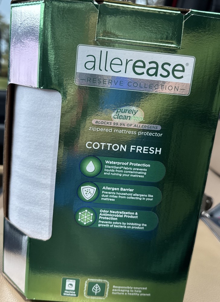AllerEase Reserve King Zippered Mattress Protector Cotton Fresh Waterproof NIB