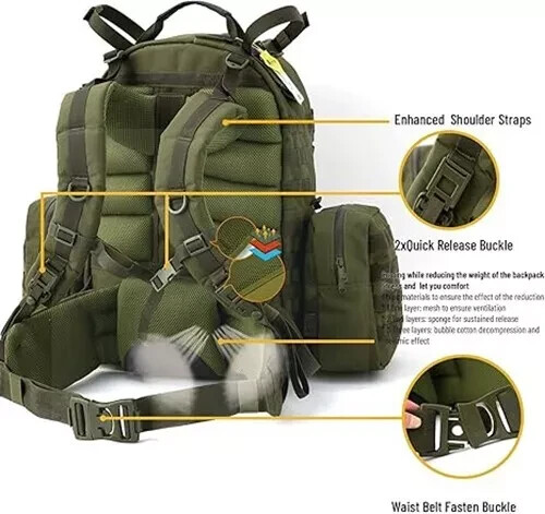 MOLLE Medium Rucksack OD Green 50L Internal Frame Tactical Pack w/ Pouches