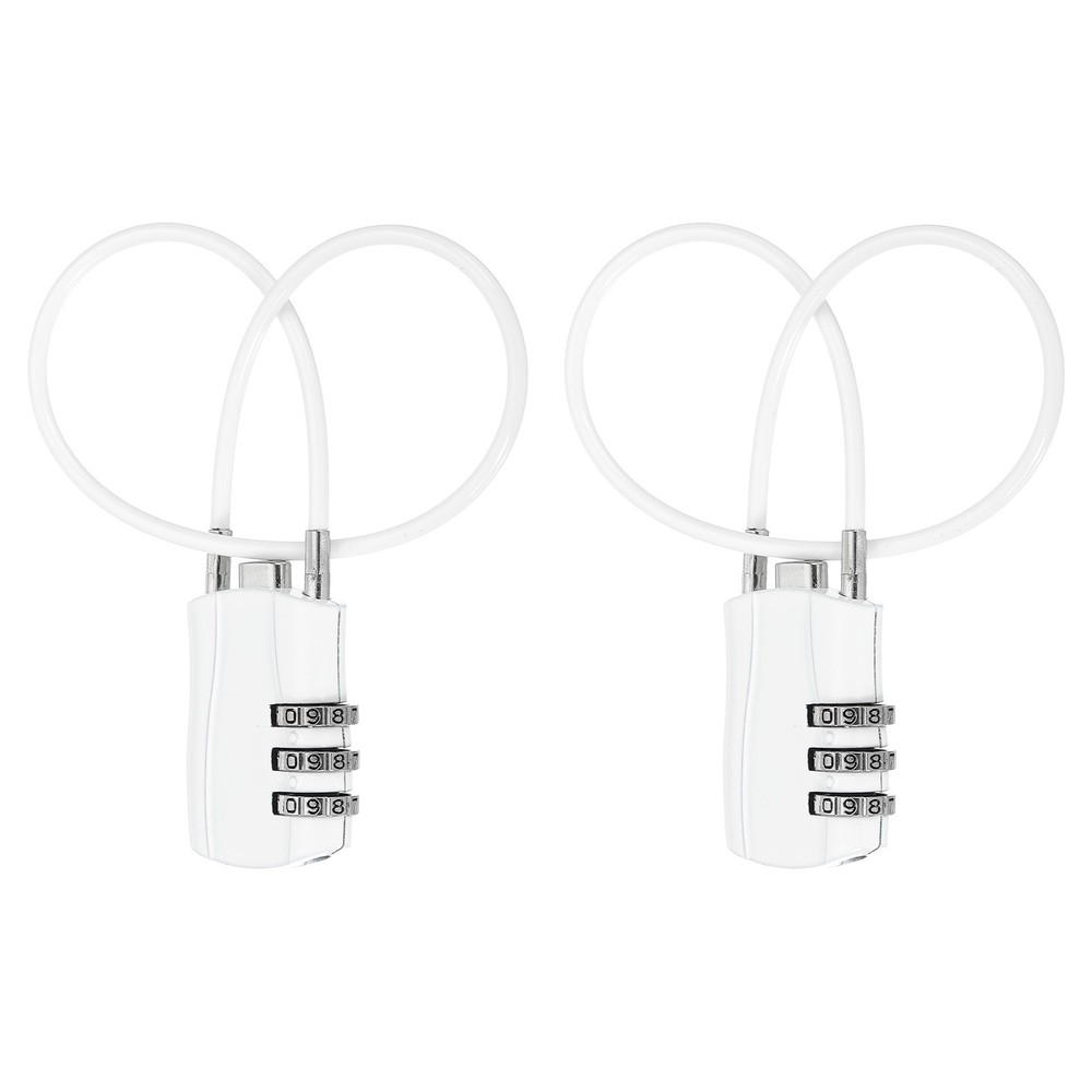 2 Pcs 3 Digit Luggage Cable Combination Lock with 12" Long Cable, White