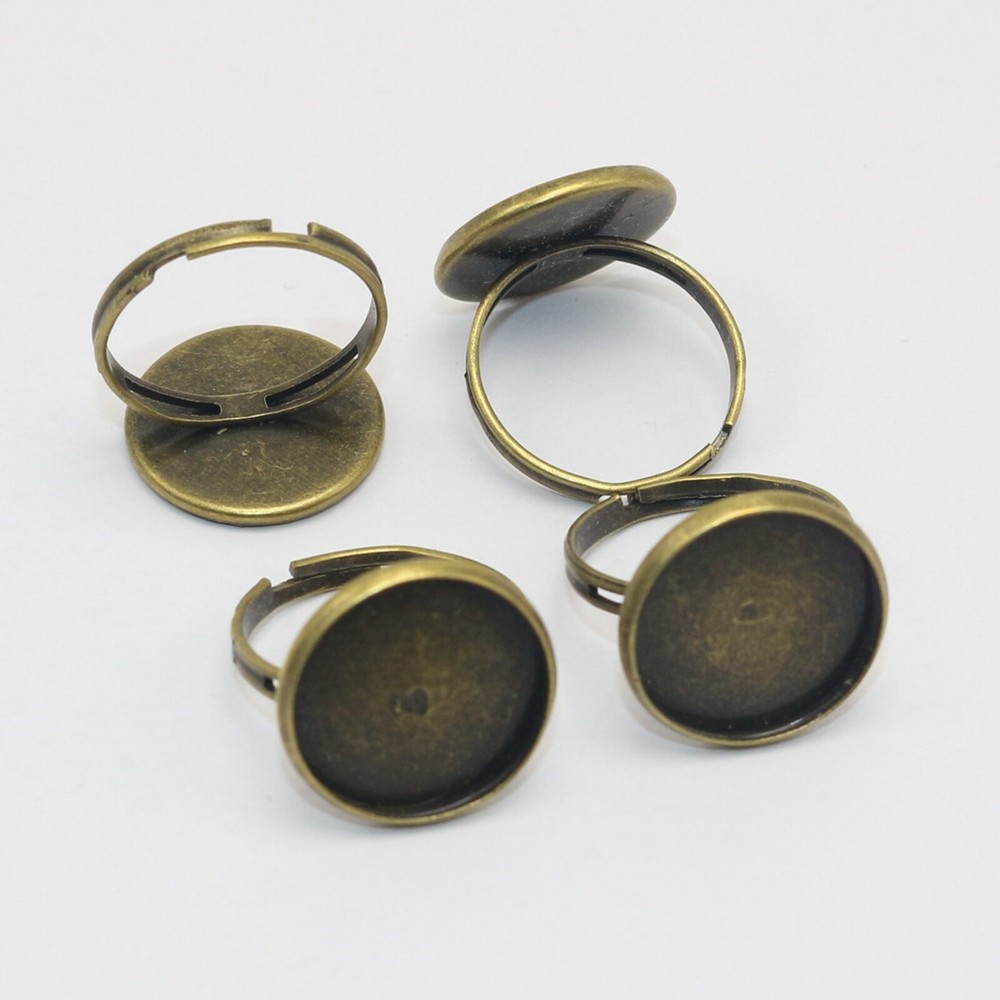 20 Bronze Tone Adjustable Ring Round Blank Cabochon Pad Bezel Setting Cup 16mm