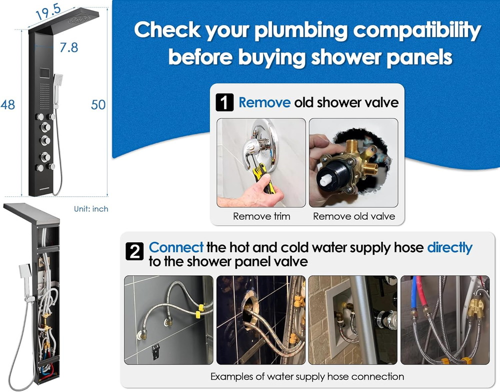 Led Shower Panel Tower System with Mist Rainfall Shower, Body Jets, Handheld and