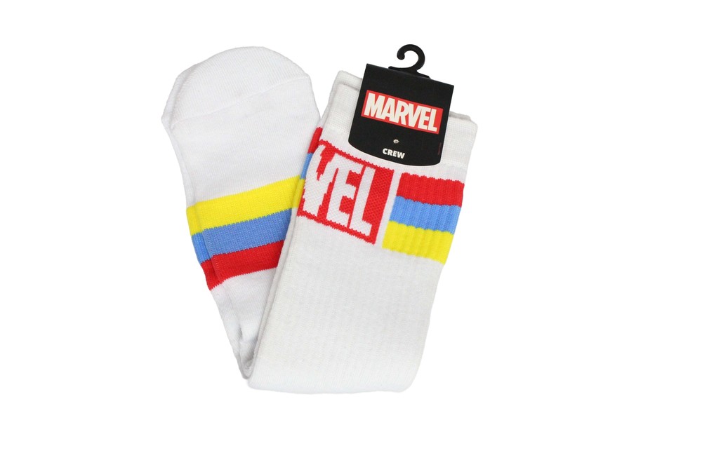 Classic Retro 80's Marvel Striped Mens Athletic Crew Socks